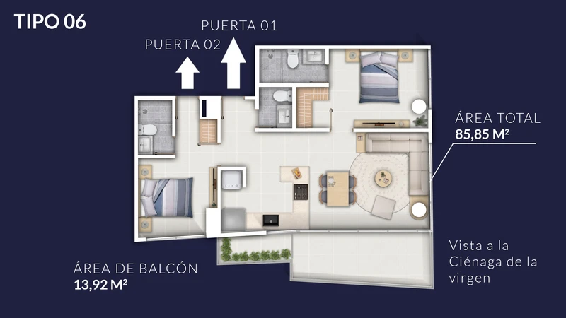 Plano arquitectónico del Apartamento Tipo 06 - Bulan Sky Line Cartagena